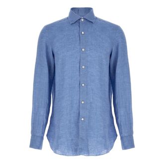 Finamore Gaeta Linnen Shirt - Heren - Casual Overhemden - Blauw - M - Linnen - Overhemden
