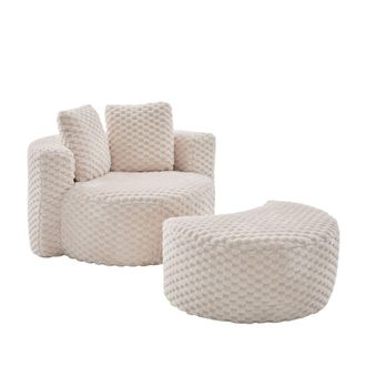 Urban Meuble Sill&oacute;n gigante de piel sint&eacute;tica con reposapi&eacute;s media luna, beige