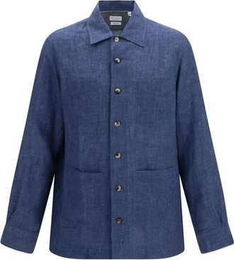Brunello Cucinelli Blue Linen Mens Blouse
