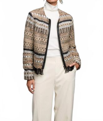 Nic+Zoe Knit Weaving Trimmed Jacket In Neutral Multi