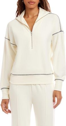 Karen Kane Contrast Stitch Half Zip Pullover in Cream at Nordstrom, Size X-Large