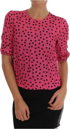 Dolce & Gabbana Roze gepolka dotte zijden blouse - Dames - Blouses - Roze - 2XS - Overhemden