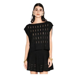 Akep Blouses, female, Black, Size: M Top Traforato