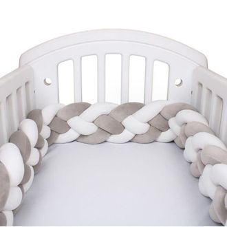 OEM Protector De Cuna Tuserxln 3m, 4 Hebras, Almohada De Serpiente, Coj&iacute;n Trenzado, Protector De Terciopelo, Protecci&oacute;n Para Beb&eacute;s, Blanco + Blanco + Gris