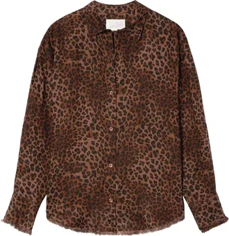 MC2 Saint Barth Relaxed Fit Brown Leopard Print Linen Shirt