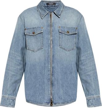 Versace Denim Jackets, male, Blue, Size: L Denim Zip Shirt