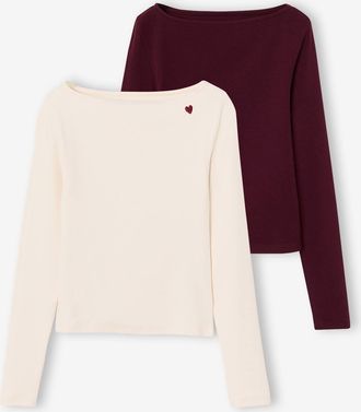 Jonen 2er-Pack gerippte M&auml;dchen Shirts JONEN bordeaux