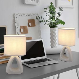 Globo Lighting Lampada da tavolo in ceramica lampada da comodino paralume tessile grigio, attacco E14, LxLxH 17x10x30 cm, set di 2