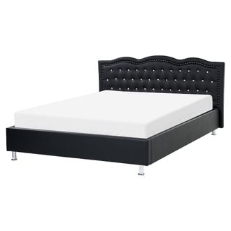 Beliani Beliani - Cama Con Somier De Piel Sint&eacute;tica Negro Plateado 160 X 200 Cm Cabecero Botones Metz