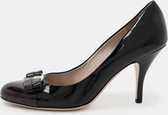 Ferragamo Black/burgundy Patent Leather Bow Pumps
