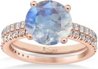 Allurez Moonstone & Diamond Round-Set Semi-Eternity Bridal Set 18k Rose Gold (3.12ct)