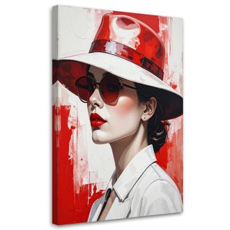 Feeby Cuadro En Lienzo Mujer Con Sombrero Rojo Y Gafas De Sol 80x120