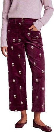 Boden Embroidered Corduroy Ankle Pants in Dark Cherry Embroidery at Nordstrom Rack, Size 10