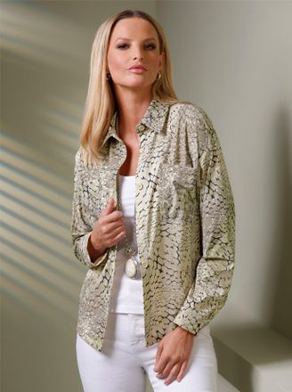 Heine Klassische Bluse HEINE, Damen, Gr. 34, khaki, sand, bedruckt, 75% Polyamid, 25% Elasthan, animal-print, bedruckt, gemustert, mehrfarbig, Blusen Klassi