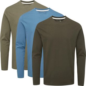 Charles Wilson 3 Pack Long Sleeved Plain Crew Neck T-Shirt (3XL, Horizon (0822))