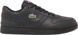 Lacoste Leren platte sneakers voor heren met T-clip (Zwart)