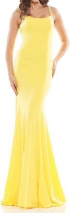 Colors Dress Scoopneck Lycra Gown In Lemon