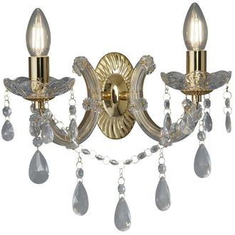 Searchlight Applique Classica Marie Therese Acciaio Oro Vetro Trasparente 2 Luci E14