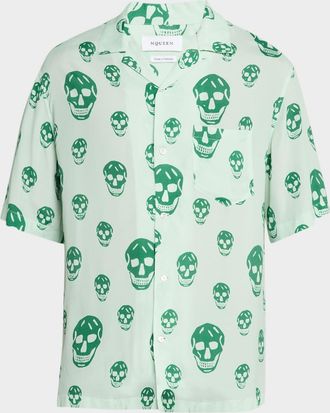 Alexander McQueen Mens Skulls Crepe de Chine Camp Shirt