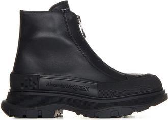 Alexander McQueen Zwarte Leren Laarzen met Zilveren Rits - Dames - Enkellaarsjes - Zwart - 39 EU - Leer - Schoenen