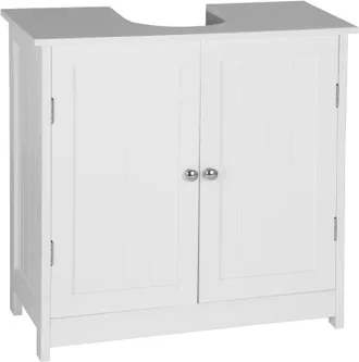Woltu Woltu Armadietto Da Bagno Sotto Lavello Mobile Bagno Con Ante E Ripiano Interno Bianco