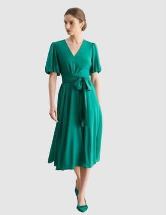 Hobbs London Barrington Tie Waist Midi Dress in Meadow Green at Nordstrom, Size 12