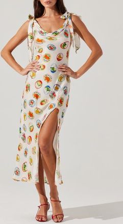 ASTR the Label Allexina Printed Tie Shoulder Midi Dress in Ivory Fruit Cocktail at Nordstrom, Size X-Small