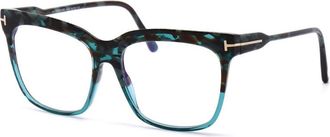 Tom Ford Eyeglasses Square Full Rim, Shiny Teal Frame And Blue Light Block Lenses Lens Ft5768-B056