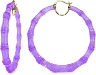 Gold & Honey Womens Xl Lucite Bamboo Hoop Earrings In Purple Grape