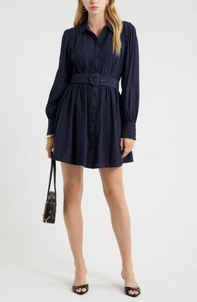 Chelsea28 Floral Lace Inset Belted Mini Shirtdress in Navy Night at Nordstrom, Size Xx-Small