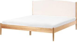 Beliani Cama Minimalista Con Somier De L&aacute;minas Y Cabecero Tapizado 180 X 200 Cm Madera De Pino Marr&oacute;n Claro Clairac