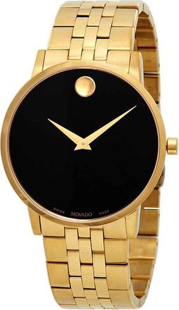 Movado Museum Classic Black Dial Yellow Gold PVD Mens Watch 0607203