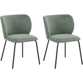 Beliani Set di 2 sedie imbottite senza braccioli Design retr&ograve; Base in metallo Verde chiaro Calera