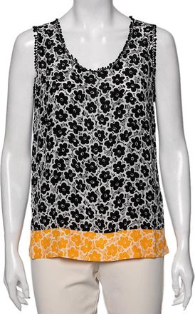 Love Moschino White Floral Printed Silk Embroidered Trim Top
