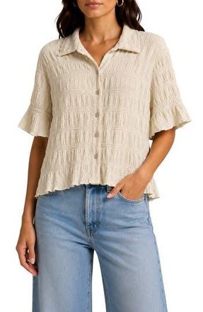 Nanette Lepore Crinkled Knit Short Sleeve Button-Up Top in Ecru at Nordstrom Rack, Size X-Large