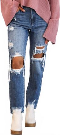 Kancan Stevenson High Rise Distressed Straight Leg Jeans In Medium Wash
