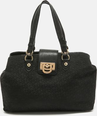 DKNY Dkny Black Monogram Canvas And Leather Flap Tote