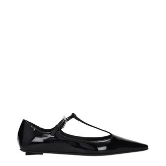 The Attico Black Leather Ballet Womens Flats