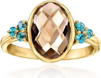 Ross-Simons Smoky Quartz Ring With. London Blue Topaz in 18kt Gold Over Sterling