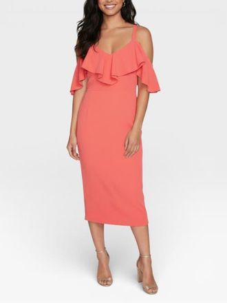 Rachel Roy Marcella Off the Shoulder Ruffle Midi Dress in Guava at Nordstrom, Size Xx-Large