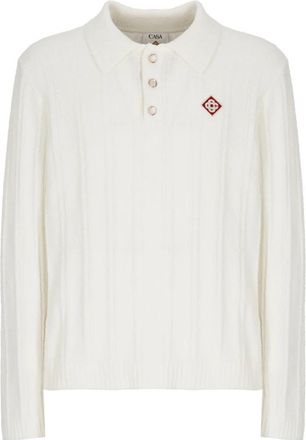 Casablanca Tennis Boucl&eacute; Long Sleeve Polo - Heren - Ronde hals truien - Wit - L - Katoen - Truien & Vesten