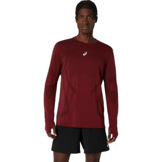 Asics Laufshirt ASICS ROAD SEAMLESS LS TOP, Herren, Gr. XXL, rot (dunkelrot planet), Obermaterial: 65% Polyamid, 35% Polyester, normal, Rundhals, Shirts Lau