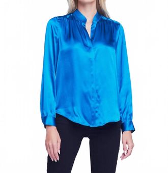 L'agence Bianca Band Collar Blouse In Tropical Teal