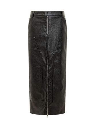 Msgm Midi Skirt In Faux Leather With Zip Msgm
