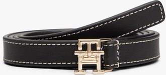 Tommy Hilfiger Womens Monogram Buckle Slim Leather Belt - Black - 40