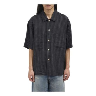 Sunflower Adam Shirt - Heren - Korte mouwen Overhemden - Zwart - L - Linnen - Overhemden