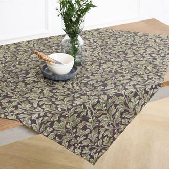 Solino Home Linen Table Throw 52 x 52 Inch for Dining Table, Holiday and Everyday Table Decor - Fallen Leaves in Green And Brown at Nordstrom, Size