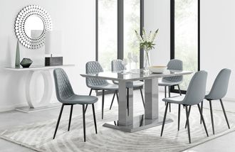 Furniturebox Imperia 6 Grey Dining Table & 6 Corona Black Leg Chairs