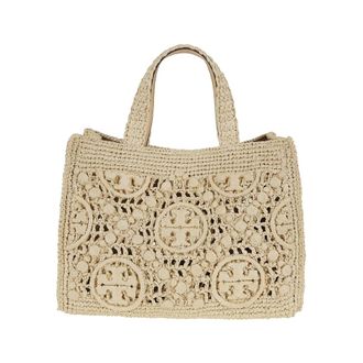 Tory Burch T Monogram Raffia Square Tote
