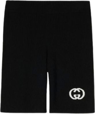 Gucci Casual Shorts, female, Black, Size: S Ribbed Shorts with Intarsia